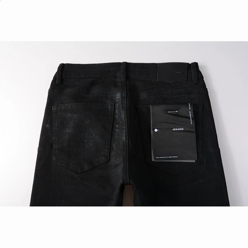 Summers Streetwear Stretch Skinny Button Fly Washed Black Ripped Jeans Pants Men 240819 - view 5