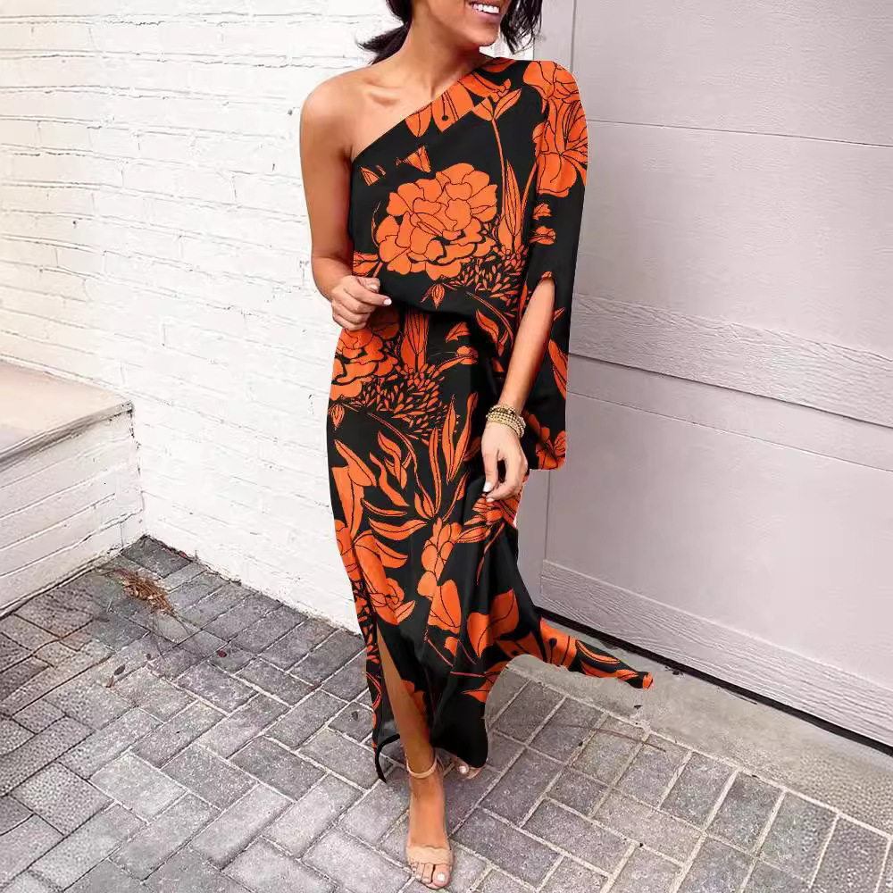 Fashion Slant Shoulder Single Sleeve Dress For Women