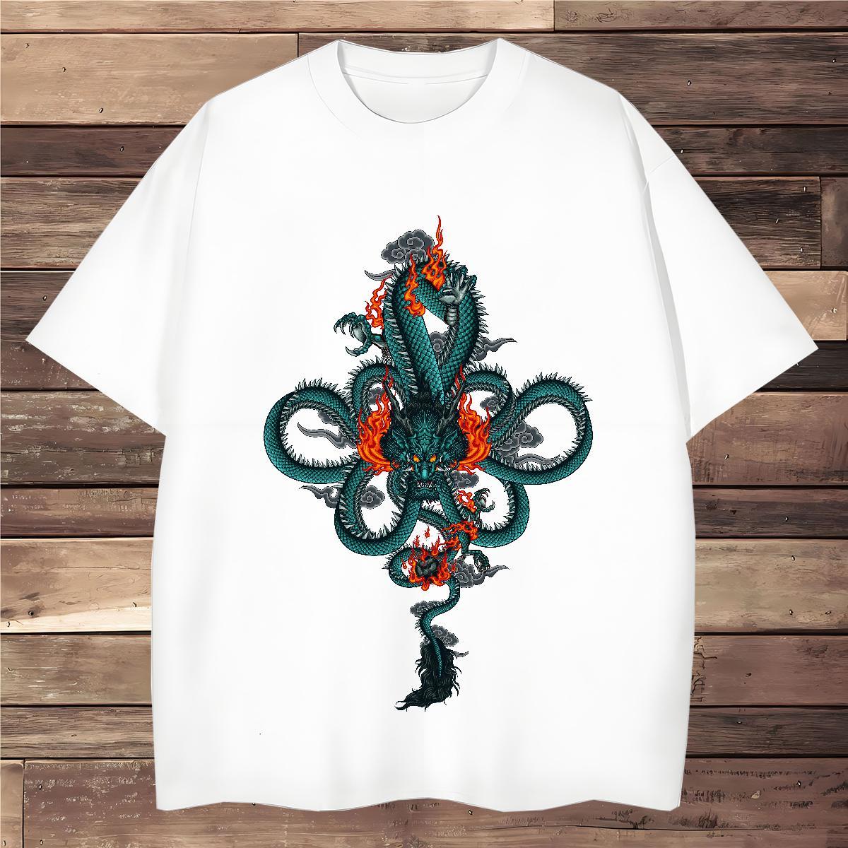 Men T Shirts 230g Pure Cotton dragon Street Wear O-Neck Short Sleeve Customized Print Men Tops Tees 2024 Classic Top Tees