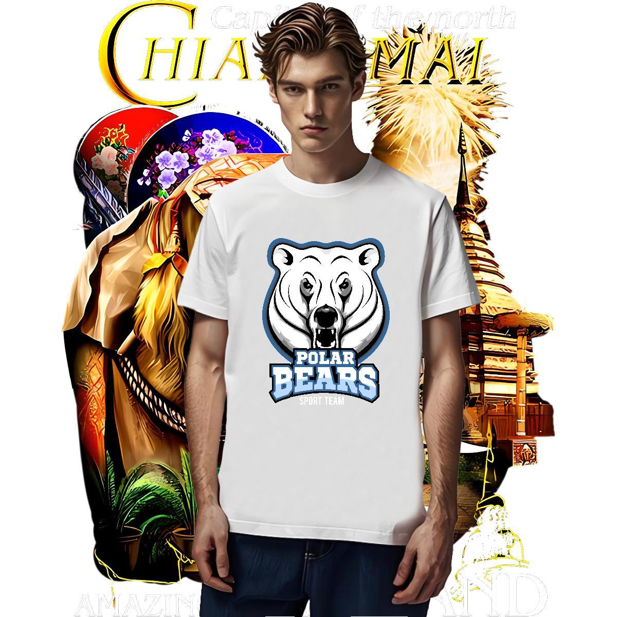 Loose Fit T Shirt For Man bear Pure Cotton Daily Wear Cartoon Print 100% Cotton 230g Men Tops Tees New Arrival Tops Shirt