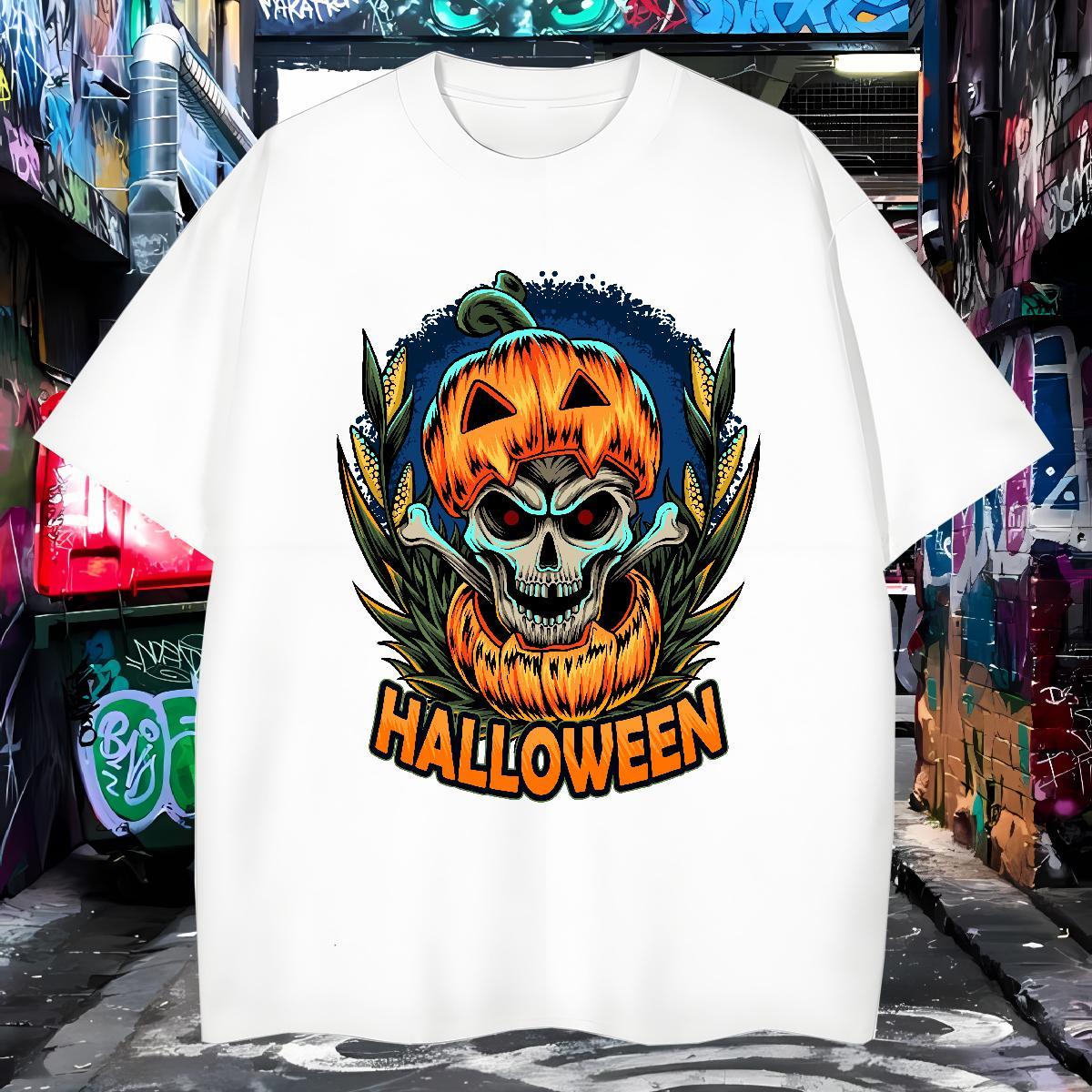 New Arrival Men Tees halloween Street Casual 230g Pure Cotton Tshirts Crew Neck Cool Man T Shirts Black Oversized