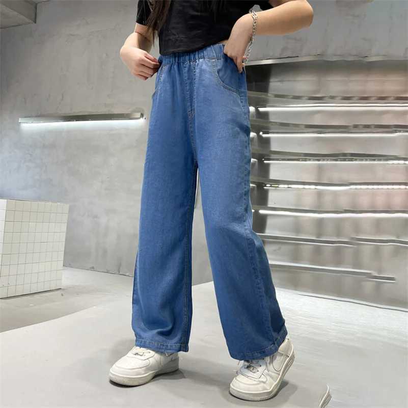 Summer Girls Versatile Fashion Solid Color Tencel Wide Leg Pants/Casual Jeans 5-10 Years OldW240819