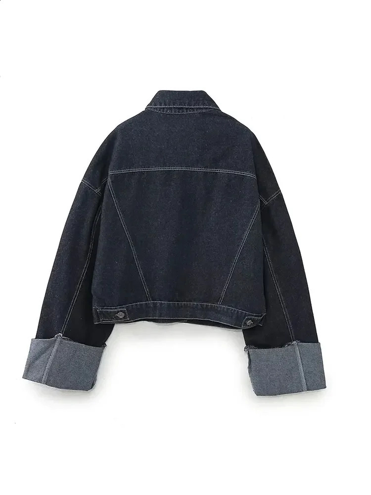 Autumn Women Fashion Loose Short Denim Jacket Draped Wide-leg Jean 2 Piece Set Suit