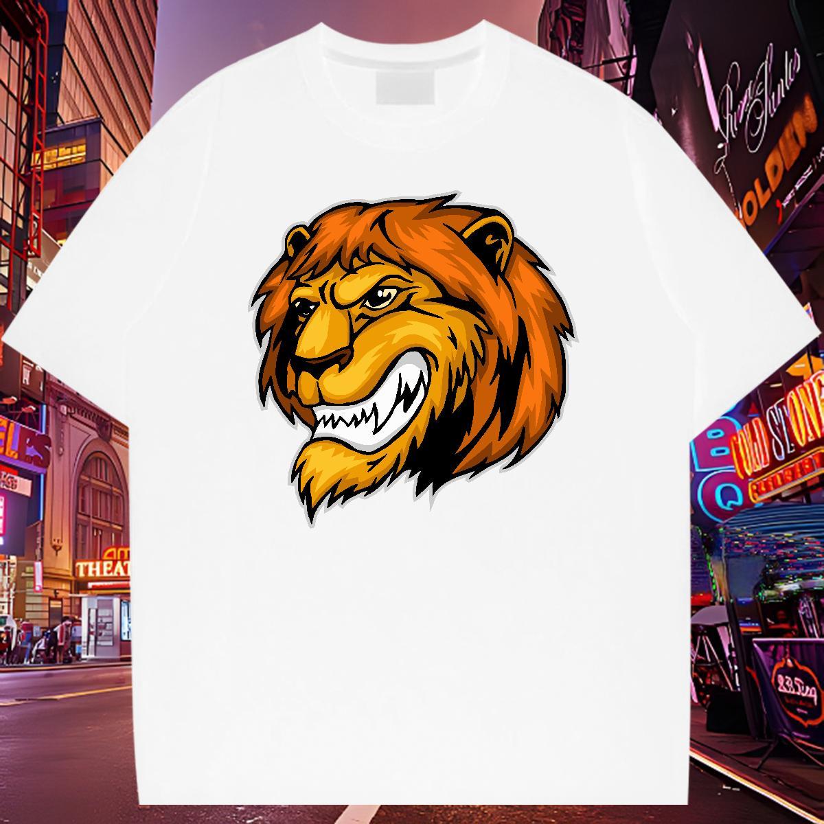 Wholesale Men T Shirts lion Breathable Crew Neck Street Wear Oversized 3XL 4XL 230g Cotton Tshirts 2024 New Tops