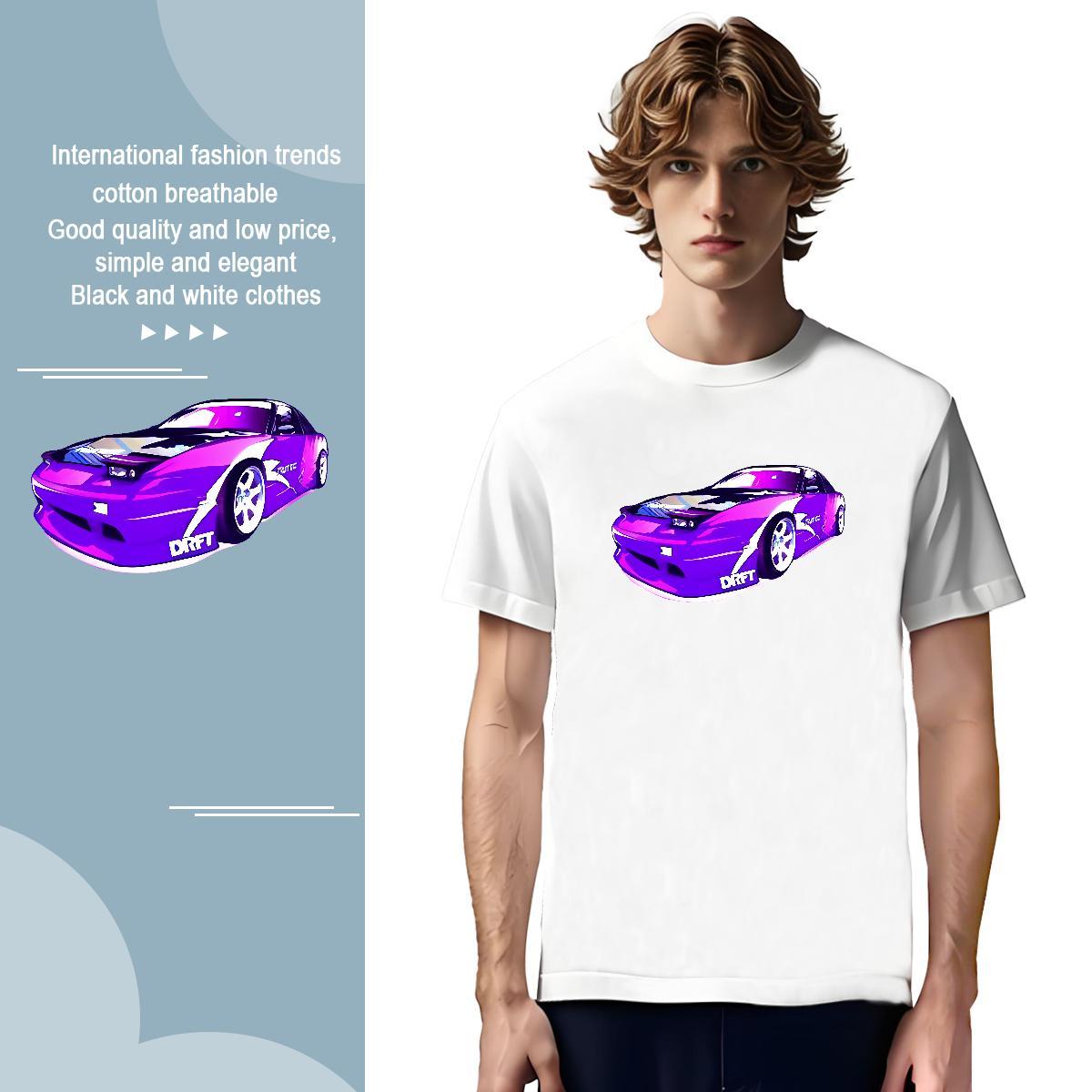Cool Design car 100% Cotton 230g Mens Tshirts Outdoor Pure Cotton Man T Shirts DIY Anime Print Clothings