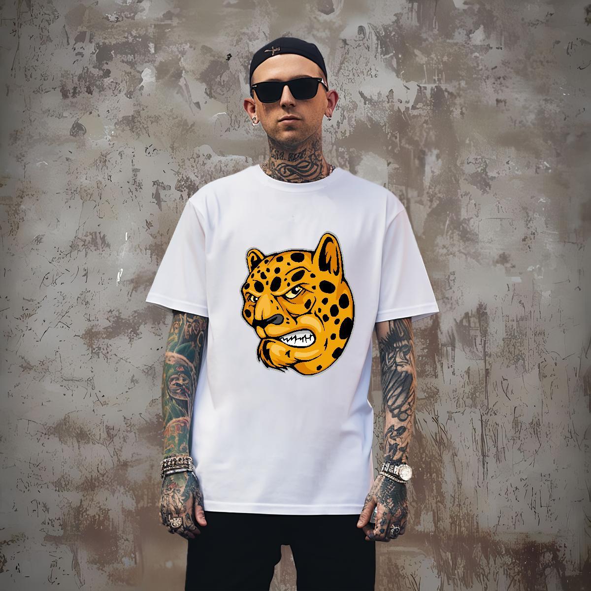 Loose T-Shirts for Men leopard Breathable Crew Neck Sports Casual Cartoon Printing L-4XL 230g Cotton Tshirt for Man Woman Fashion Casual Tees