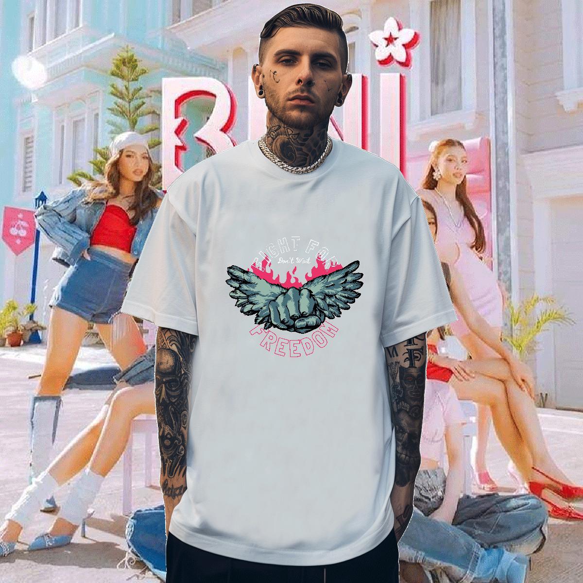 T shirt 230g Cotton wing Summer Casual Short Sleeve Soft Oversized Men Tshirts Classic Cool Tees