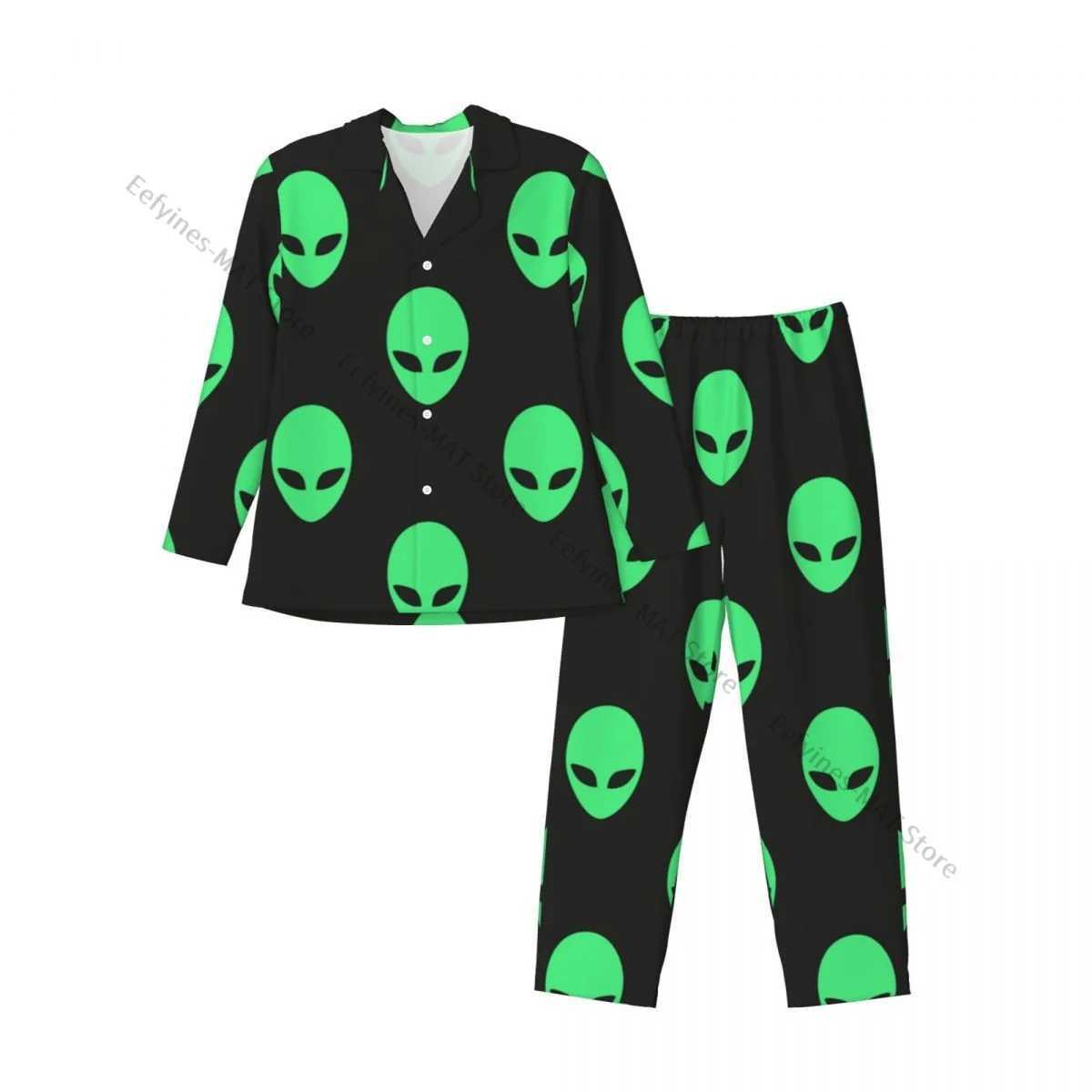 Alien Heads Pattern Mens Pajama Long Sleeve Mens Pajama SetW240719