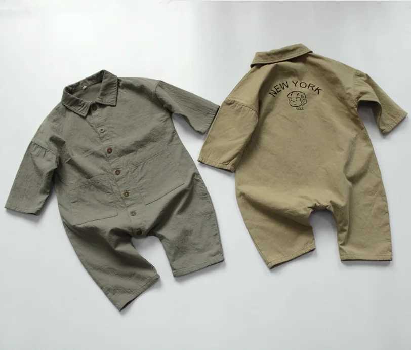 Korean style 2020 autumn new childrens cartoon printed jumpsuit cotton linen unisex childrens loose top W240806