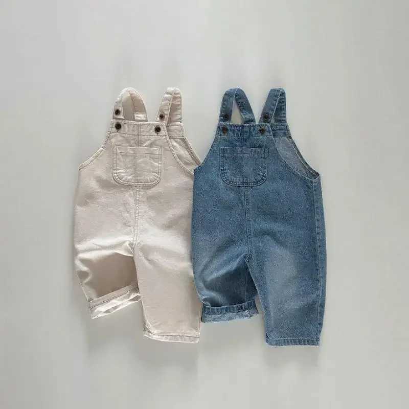 Autumn girls baby denim covers boys and childrens solid casual sleeveless pendant jumpsuit baby cotton Trouser baby simple pants W241227