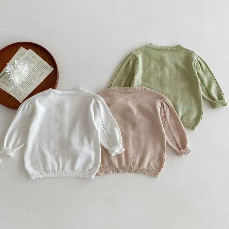 2024 Summer Newborn Baby Girl Sun-protection Solid Cotton Spring Thin Sweater Cardigan Boys Hollow Knitted Thin Sunscreen JacketXJ240819
