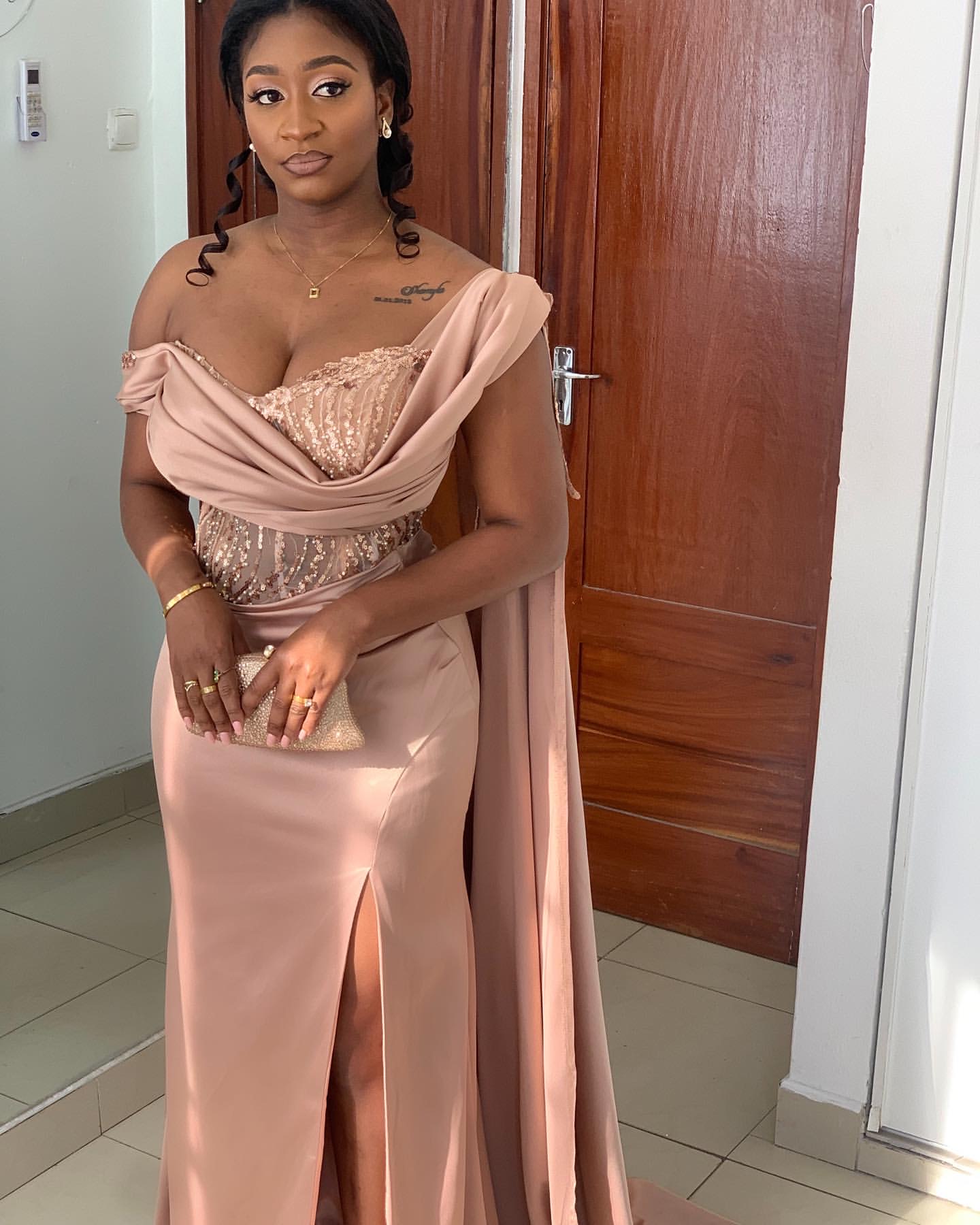 2024 Elegant Blush Pink Mermaid Evening Dresses Satin Promdress Lace One Shoulder Prom Formal Party Bridesmaid Birthday Gowns Dress For Special Occasi