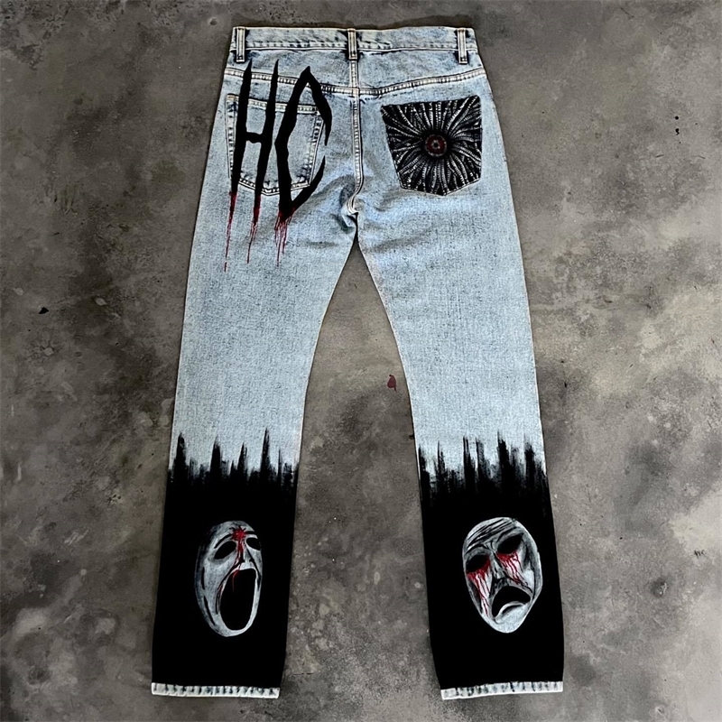 Harajuku Black and white body Graphic wide leg jeans Streetwear Y2K Wide Trouser Pants for Men Women High Waist Jeans 240819