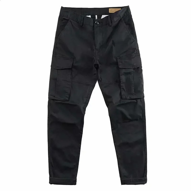 Mens loose straight leg cargo pants Korean casual summer multi pocket mens work 240819