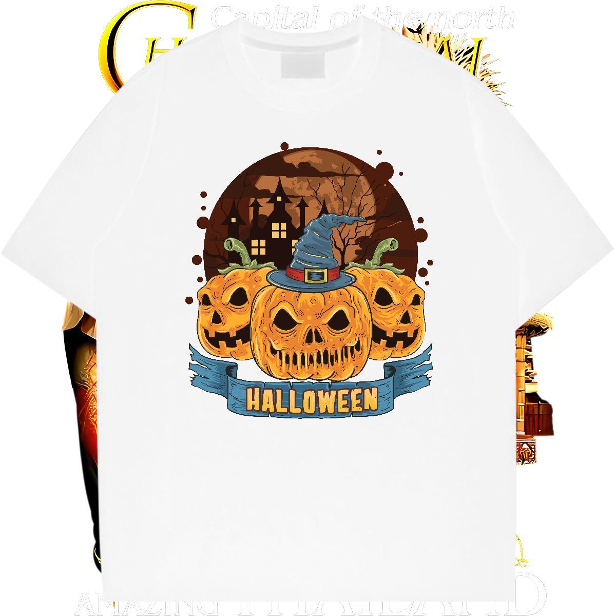 Loose T Shirt For Man halloween O-Neck Short Sleeve Sports Casual Anime Print 230g Cotton Tshirt for Man Woman Fashion New Tshirts