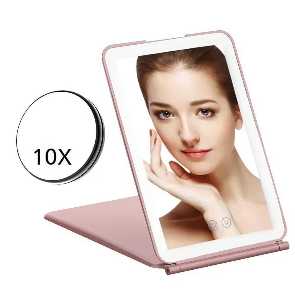 3 Colors Light Modes Cosmetic Mirrors Folding Led Lighted Touch Screen Makeup Mirror USB Rechargeable Complementary Mirror Y240819