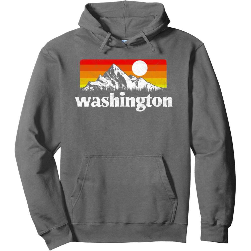 Hoodie for Mens Womens Vintage State of Washington Retro Mountains Sun Hoodie Hoodies sweatshirt pullover jacket Long sleeve