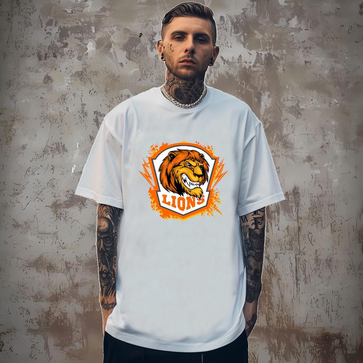 2024 Mens Tshirts lion Daily Outfit 230g Cotton Clothes Breathable Soft High Quality T-Shirts for Men White Plus Size