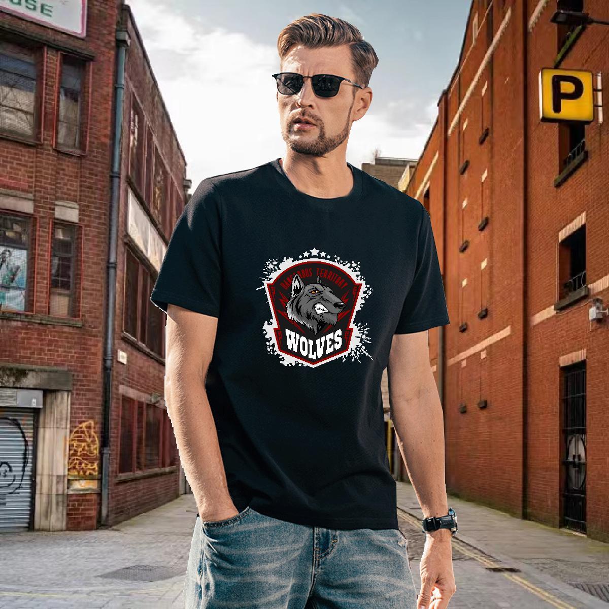 Comfortable T Shirt For Man wolf Breathable Short Sleeve Casual Beach Customized Print 230g Cotton Tshirt for Man Woman 2024 Summer Tops