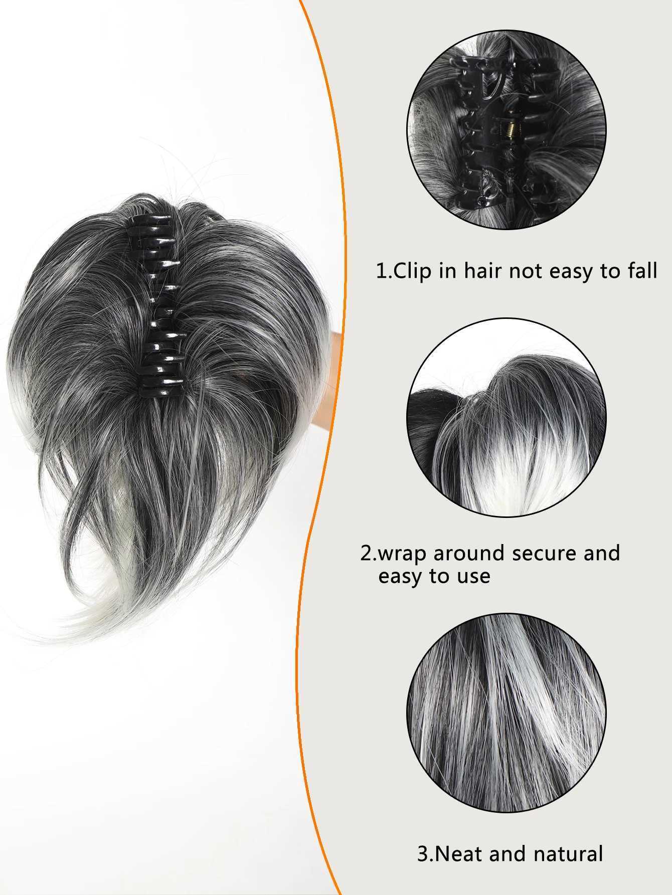 Synthetic Claw Clip DIY Short Ponytail Hair Extension Bent Metal Bread Hair Flaps Wig Messy Straight Hair Suitable for Women W240817