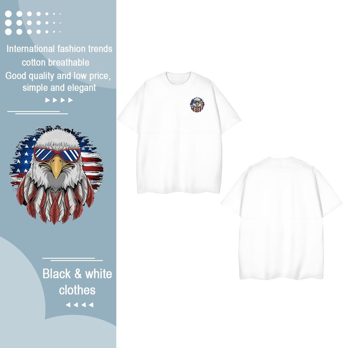 Comfortable Mens Tshirts Hip Hop 230g 100% Cotton Cartoon Print Breathable Crew Neck eagle Men T Shirts DIY Tees