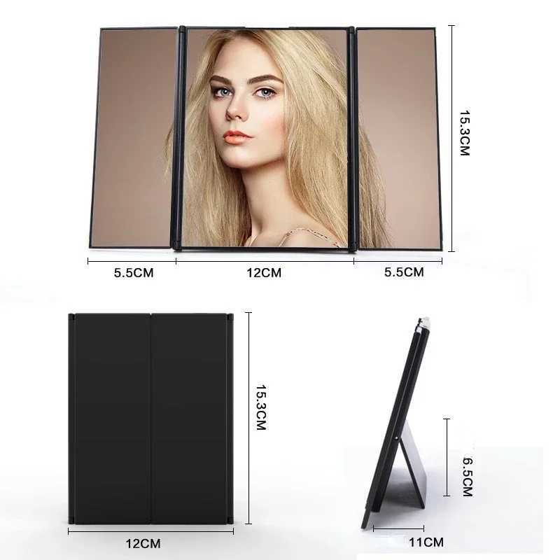 LED Cosmetic Mirror Lightless Style Tri-fold Mirror High-grade Mirror Travel Carry-on Portable Y240819