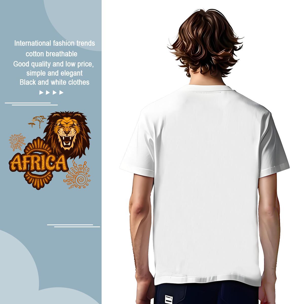 Popular T-Shirts Africa lion Breathable Short Sleeve Casual Floral Print 230g Pure Cotton Tshirts Stylist Clothes