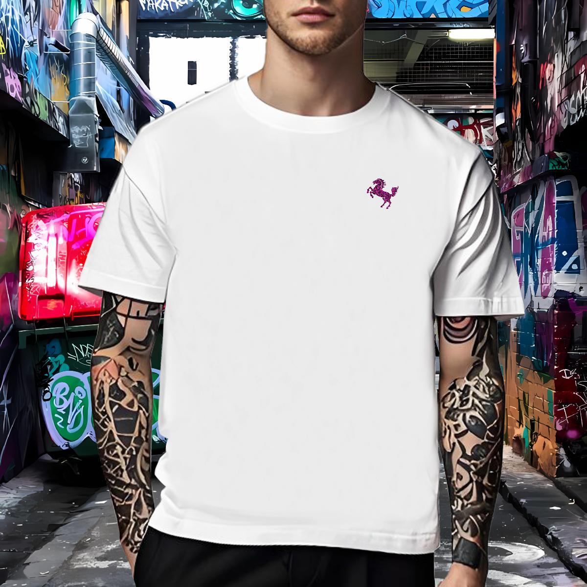 Brand Mens Tshirts horse Daily Wear 230g Pure Cotton Top Tees Breathable Soft Loose Fit T-Shirts Cartoon Printing L-4XL