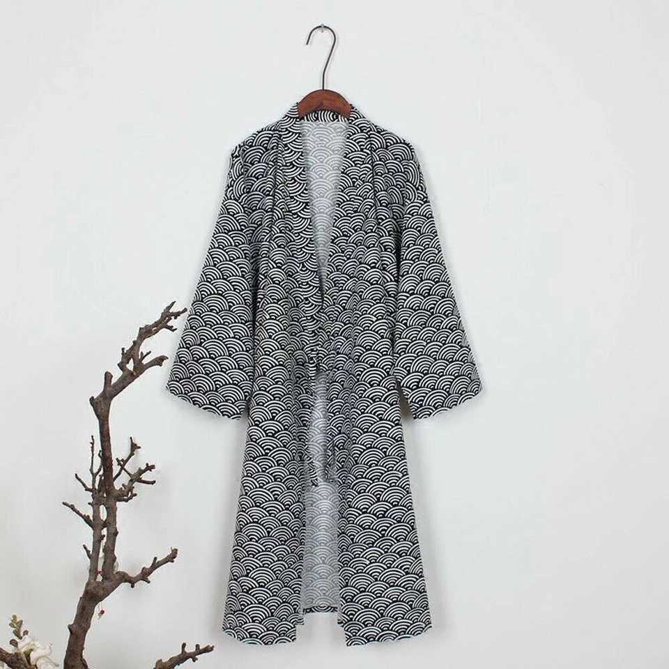 Mens Classic Japanese Bathroom Sleepwear Yukata Kimono Dress Sleepwear Cotton Friendly Robe Loose Casual SleepwearW240719