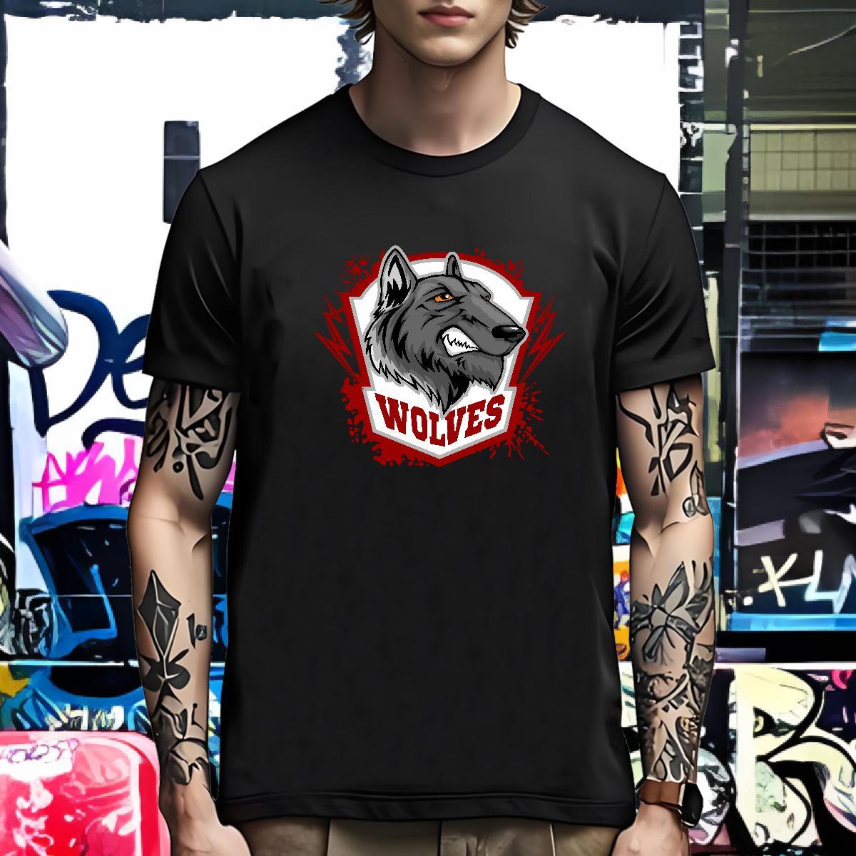 Cool Design T Shirt For Man wolf Crew Neck Hip Hop Cartoon Printing L-4XL 230g 100% Cotton Men Tees Custom Tops