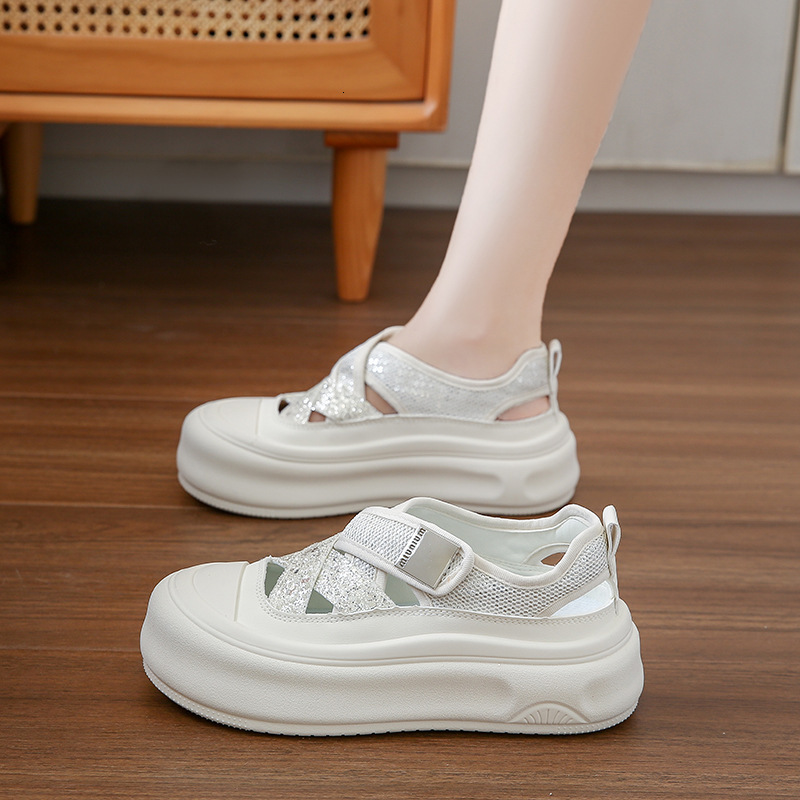 Ddmysports Summer New Ins Korean Edition Ollow White Shoes For Female Students Thick Bottom Versatile Casual Breathable Sandals MXD OUTDOOR