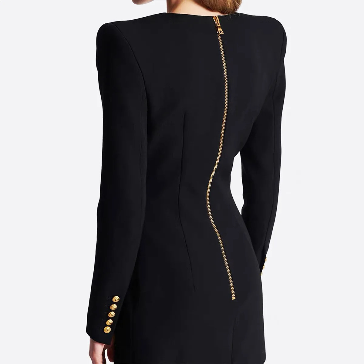 Fall Winter Sexy V-neckline Single-breasted Long Sleeve Women Office Blazer Short Mini Slim Black Dress 240819