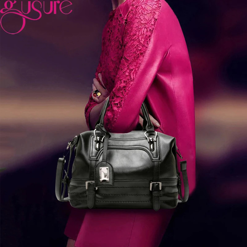 Gusure PU Leather Crossbody Bags Handbag Large Capacity Boston Bag Allmatch Female Shoulder n Tote 240819