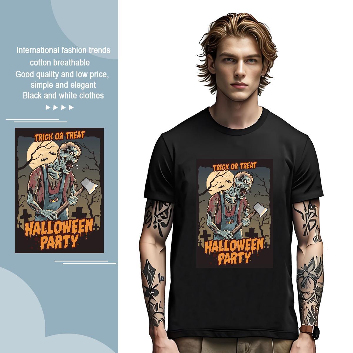 Comfortable T Shirts Men halloween Breathable Short Sleeve Street Casual Black Oversized 230g 100% Cotton Men Tees Custom Tops Tees