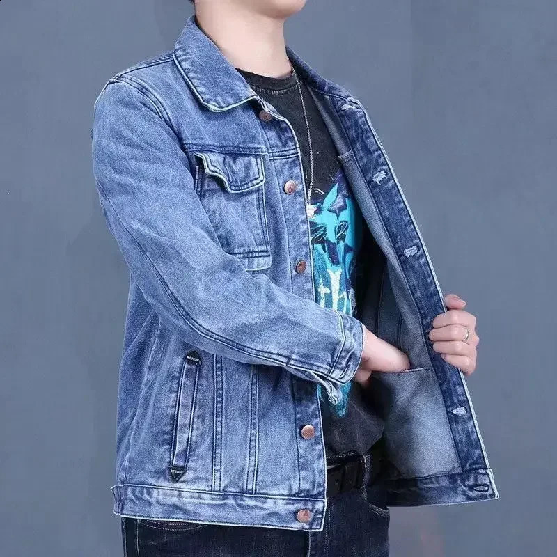 Mens Jean Coats washed wide shoulder mens denim jacket autumn blue ner highquality plus size retro 240809