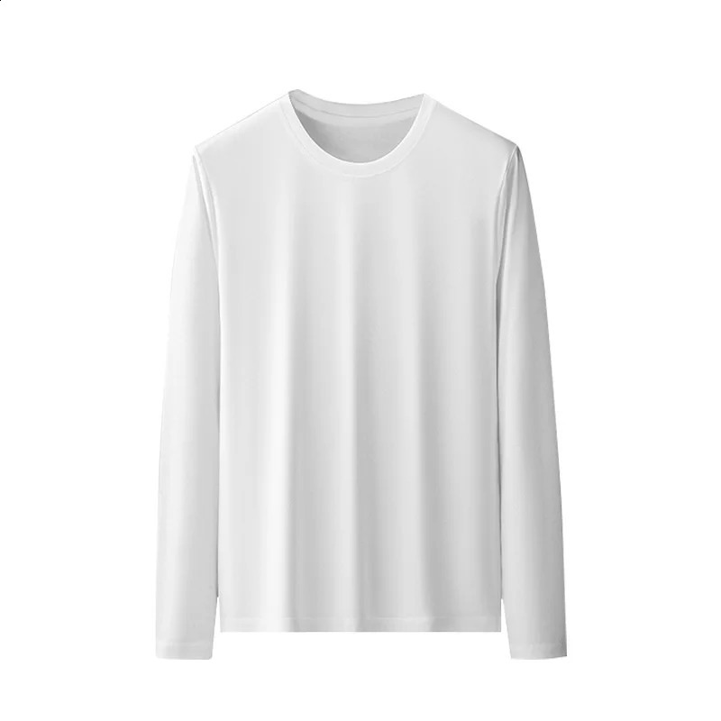 Premium Comfort Lightweight 80s Pima Cotton Long-Sleeve Tshirt Men Classic Solid Color Retro Crew Neck High-Quality Top Tees 4XL 240820