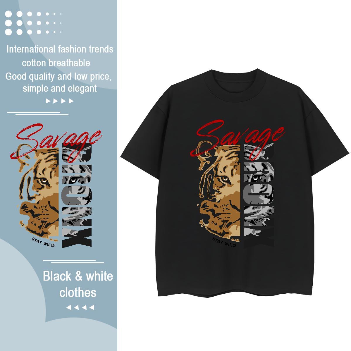 Unisex T-Shirts for Men tiger Breathable Short Sleeve Home Outdoor DIY Printed 230g Cotton Tshirts Free Shipping Clothings