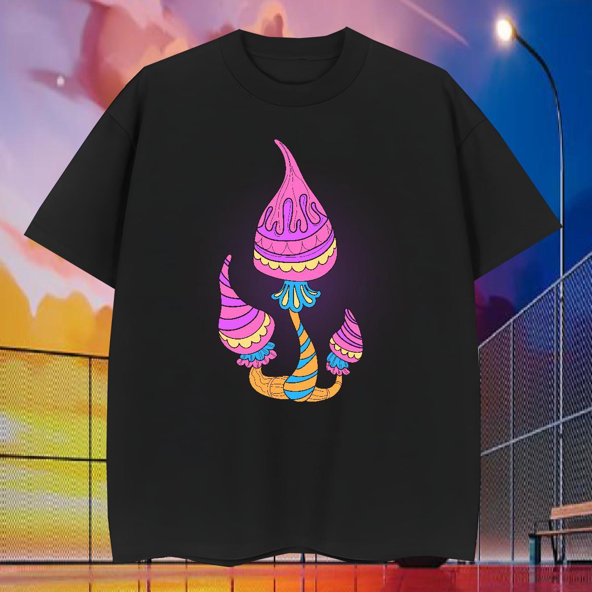 Fashion New Men Tops Tees mushroom Hip Hop 230g Cotton Tshirts Breathable Cool T shirt White Plus Size
