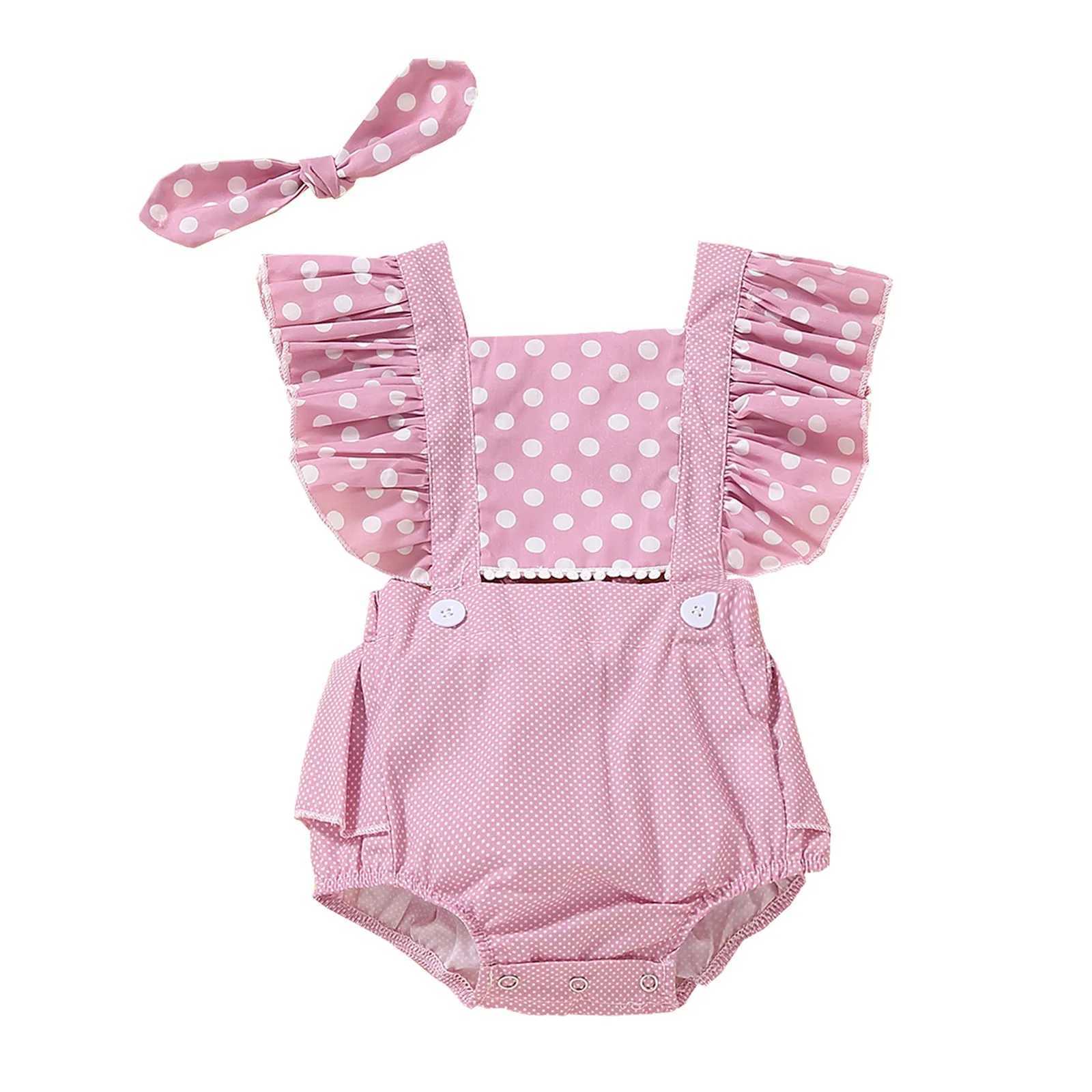 Jumpsuit with polka dots and ruffles for girls sleeveless baby headband for babies polka jumpsuit for girls 12-month baby dress W240806