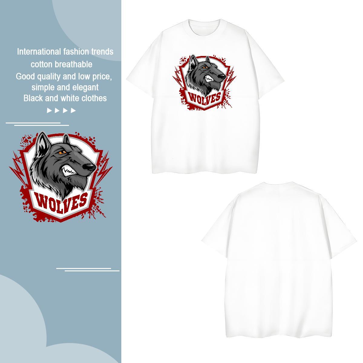 Brand Men T Shirts wolf Breathable Short Sleeve Street Casual Plus Size Custom 230g Pure Cotton Men Tees Classic Casual Tee Shirt