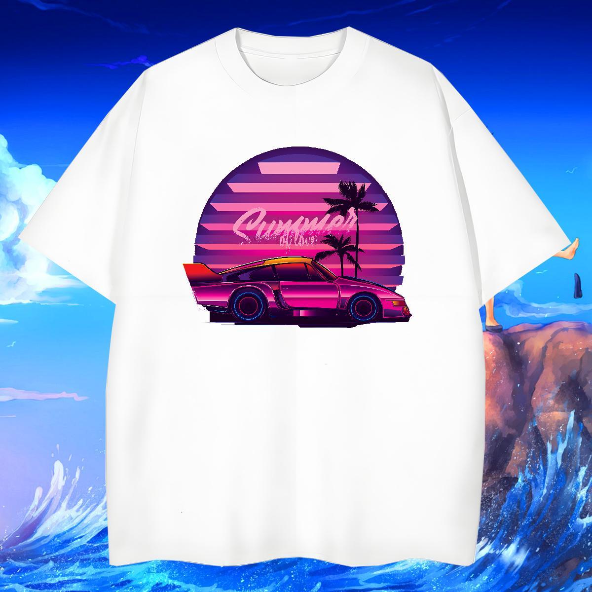 Cool car 230g Pure Cotton Men Clothes T-Shirt Casual Round Neck Short Sleeve T shirt New Oversized 3XL 4XL Tops