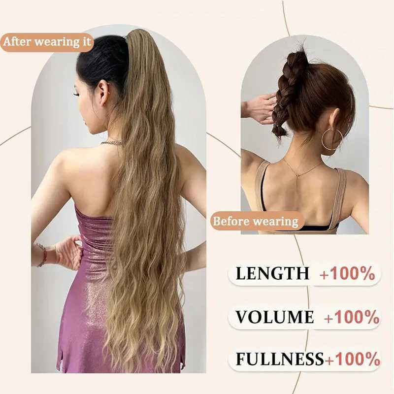 32 inch long soft natural water ripple curly clip ponytail suitable for girls made of high-quality synthetic fibers easy to wear W240817