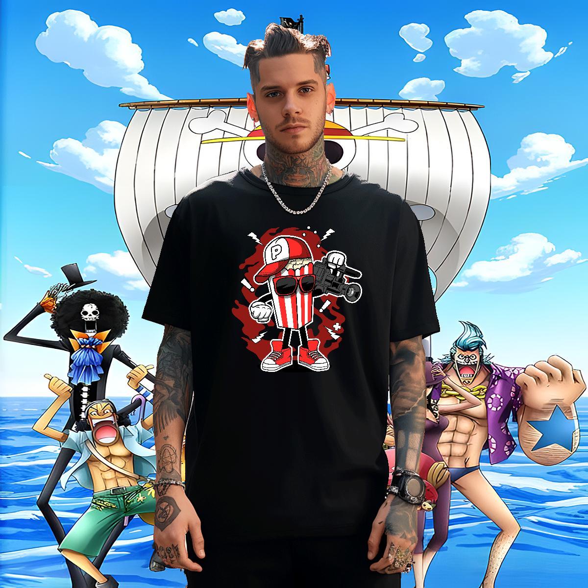 Unisex Men Tees Hip Hop Street 230g 100% Cotton Cartoon Printing L-4XL Breathable Short Sleeve camera Men T Shirts New Polos