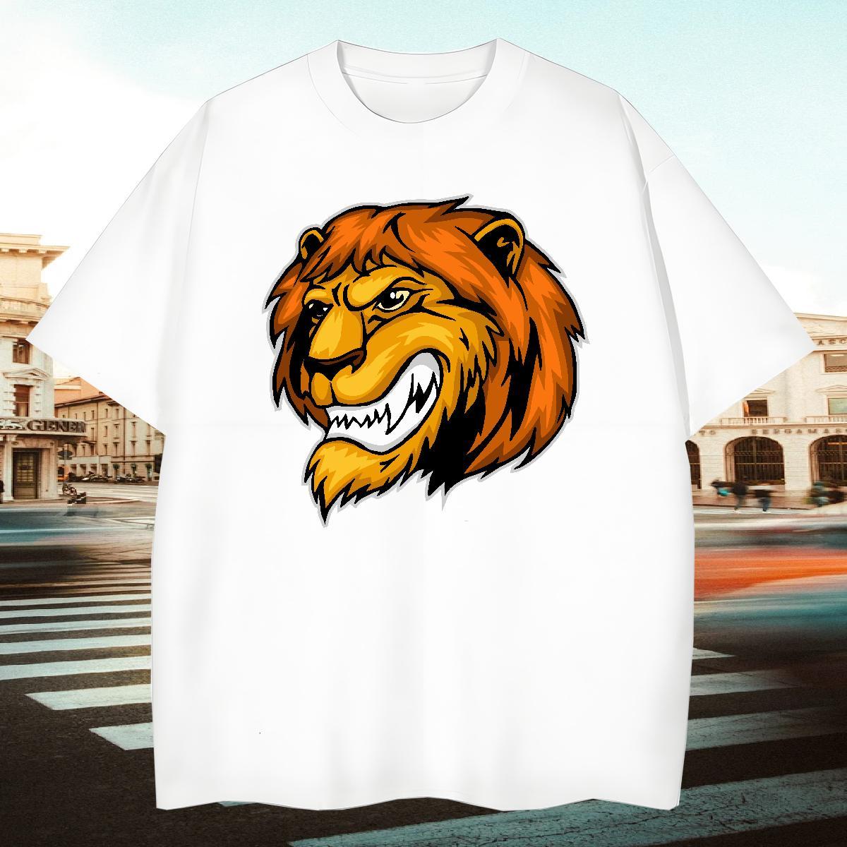 Cool T-Shirts for Men lion Crew Neck Breathable Outdoor DIY 100% Cotton 230g Men Tops Tees Brand Tshirts