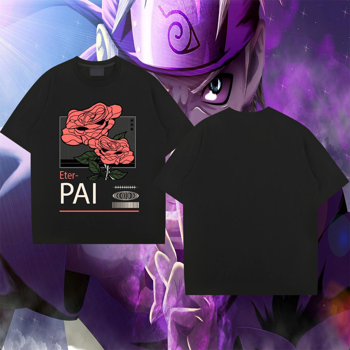 Wholesale Couples T Shirts Street 230g Cotton Custom Anime O Neck Short Sleeves flower T-Shirts for Men Fashion Polos