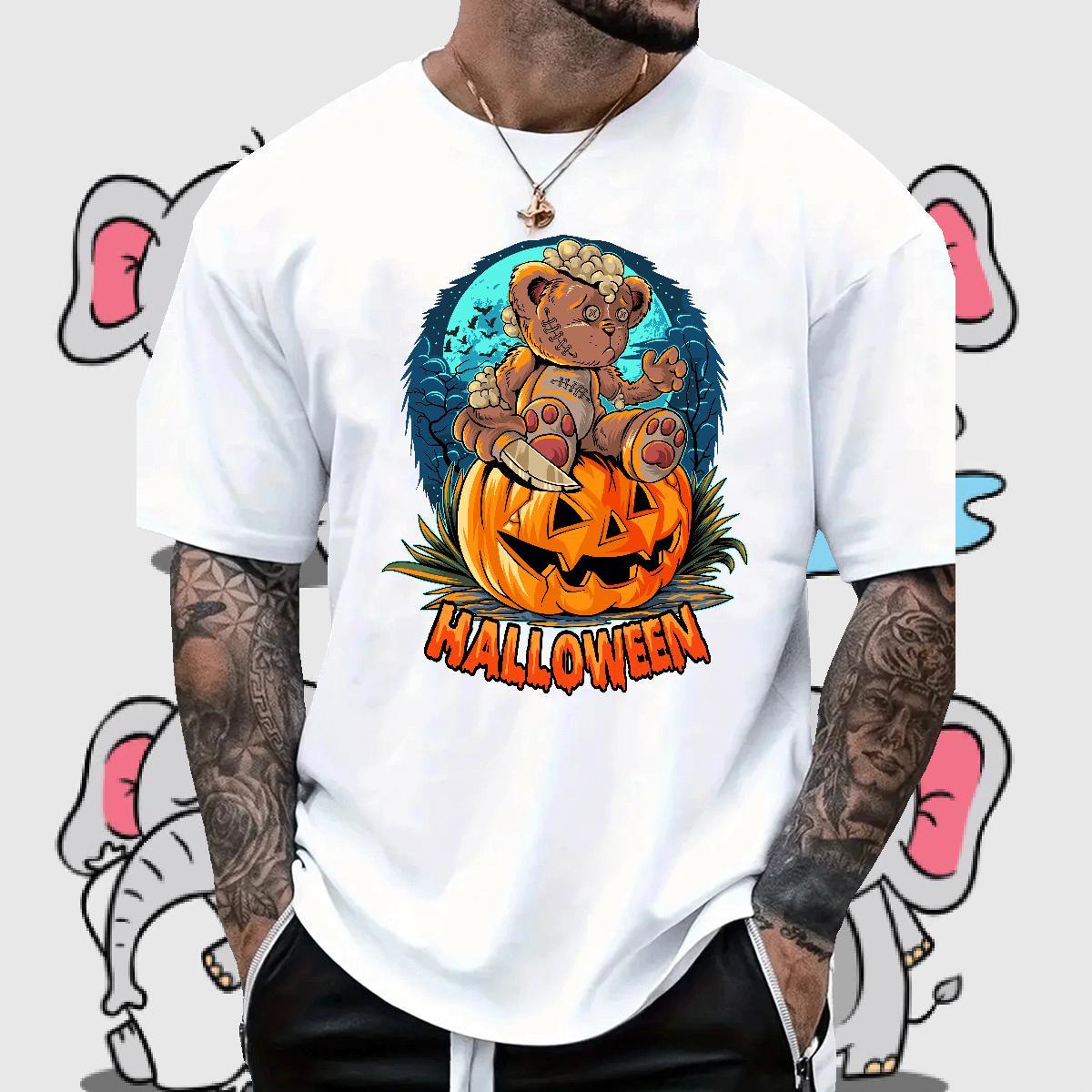 Customized pumpkin Tshirts 230g Pure Cotton Mens T Shirts Custom Print Oversized Sports Casual Breathable Short Sleeve Loose Tops