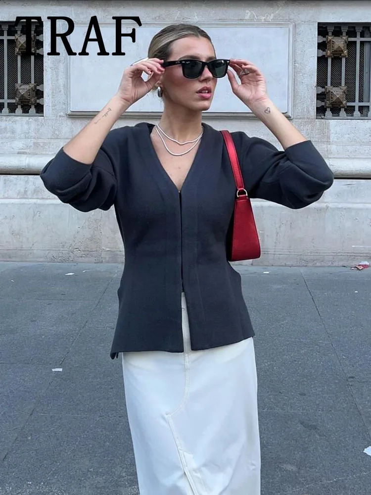 TRAF Women Knit Mini Skirt Sets For Women 2 Pieces Knit Coat Women Suits Two Piece Set Women Outfit Streetwear Clothing 240820