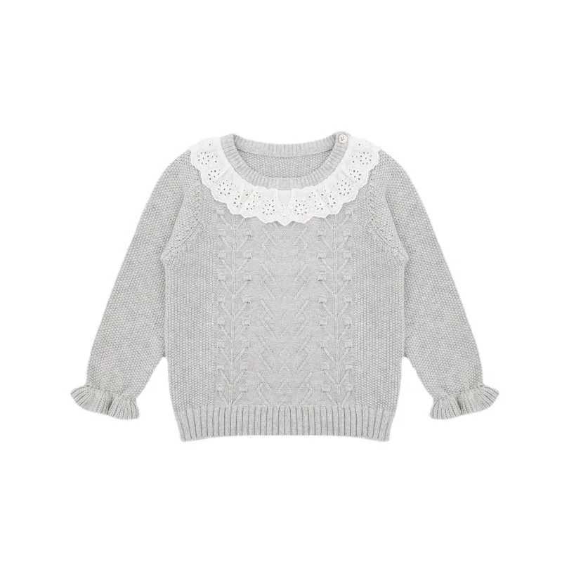 Autumn and winter new cotton childrens knitted shirt girls lace collar sweater top W240820