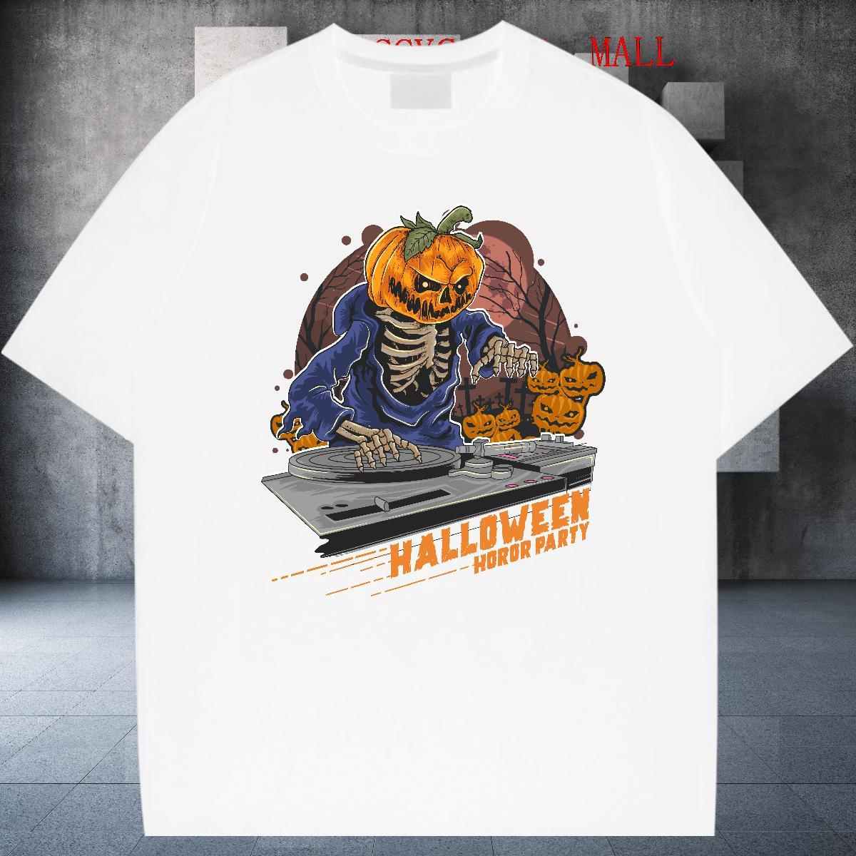 Classic Casual pumpkin Mens Tshirts 230g Pure Cotton Men T Shirts Cartoon Printing L-4XL Beach Crew Neck Breathable Comfortable Wear