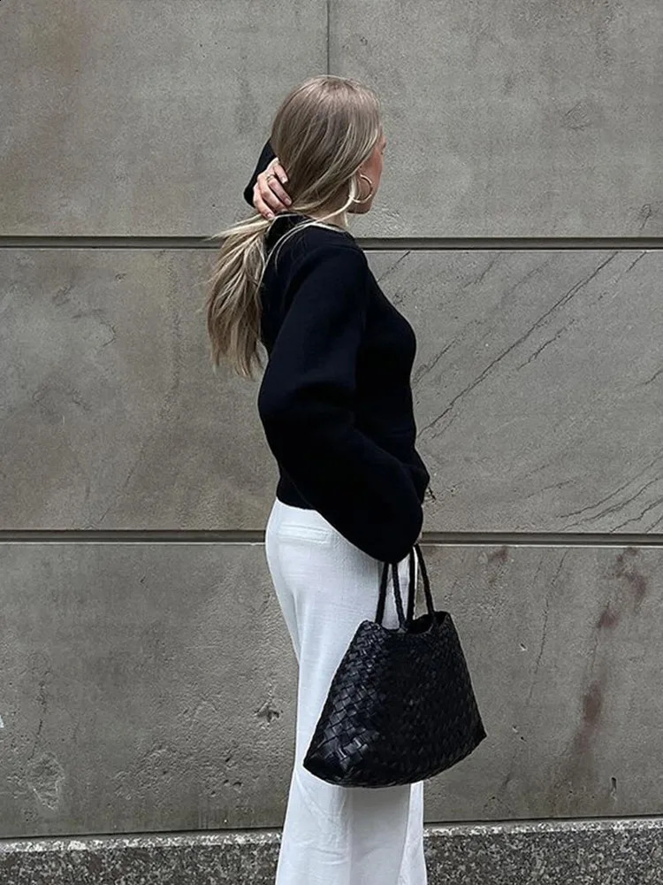 Casual Knitted Single Chest Open Skirt Womens Long Sleeve Thin Round Neck Solid Pocket Jacket Autumn Top 240819